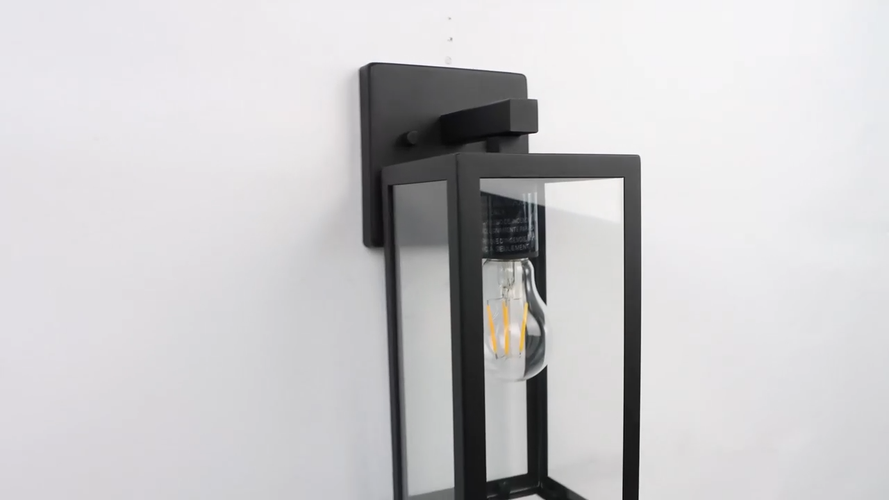 LMLMD Outdoor Wall Lights, 12.4 Inch Waterproof Lanterns with Frame and Clear Glass Shade, Exterior Front Porch Lights Matte Black Wall Sconce, Modern Mounted Lighting for Patio Entryway Hallway, 2 Pack
