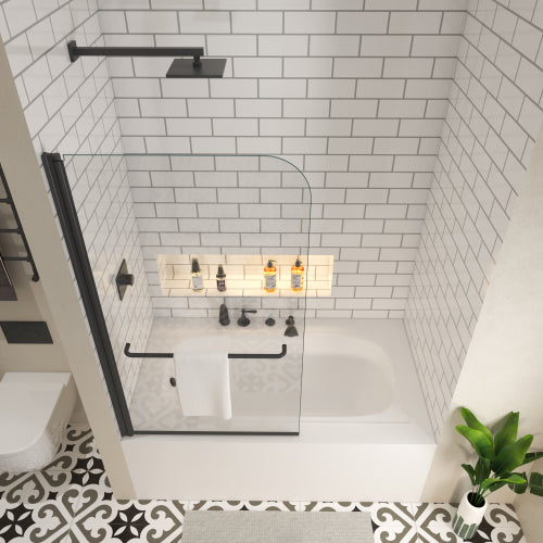 Bath tub Pivot shower screen, with 1/4" tempered glass and towel bar 3458