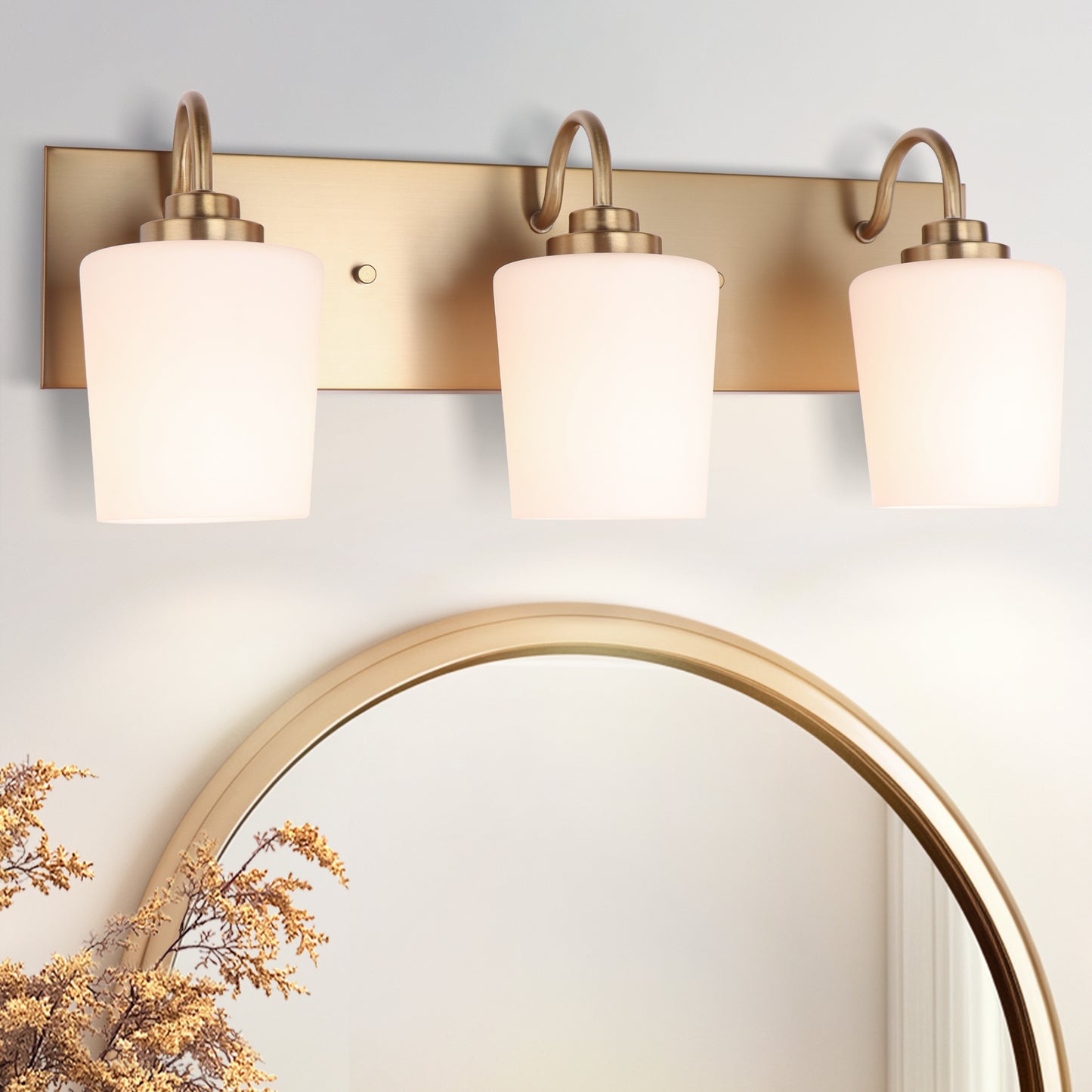 Modern Gold Vanity Lighting Fixture, Mirror 4 Lights, Wall Sconce with Frosted Glass for Bathroom, Hallway, Bedroom with E26 Socket