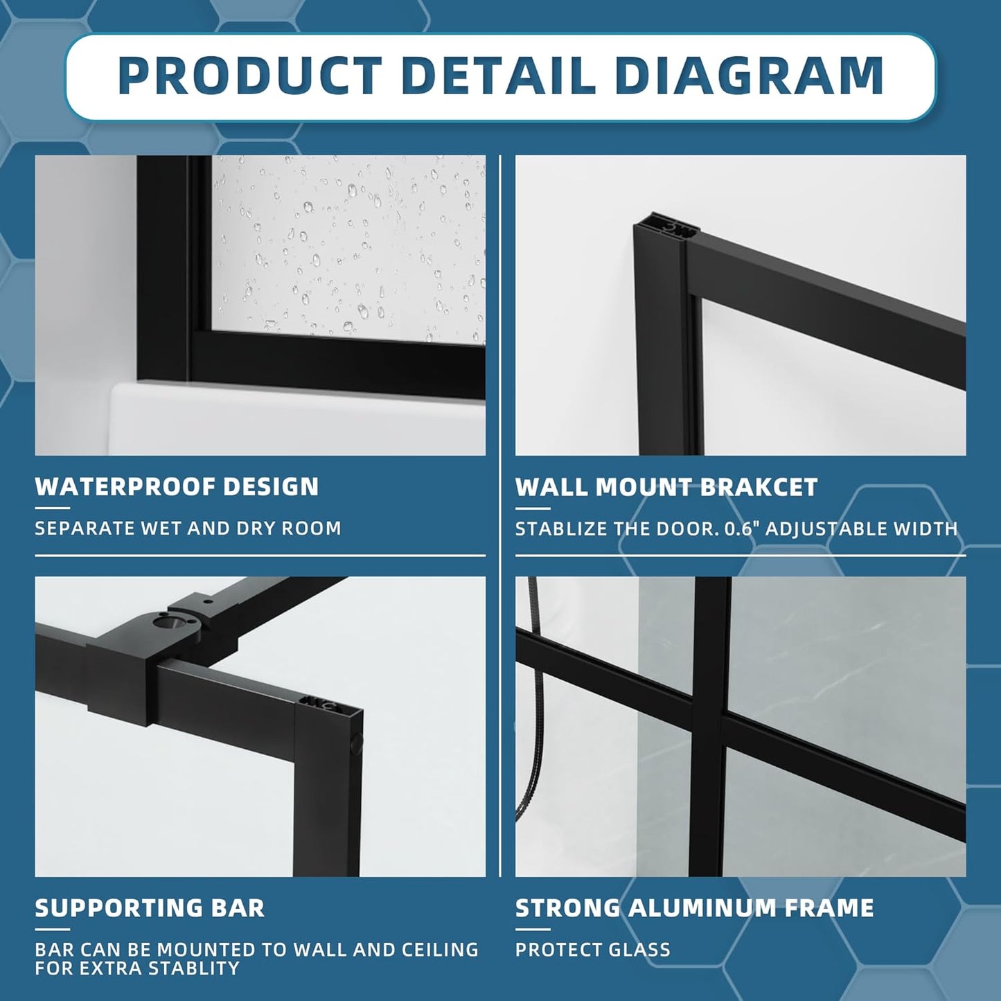 Goodyo 34" X 72" Shower Door Walk-in Black Finish