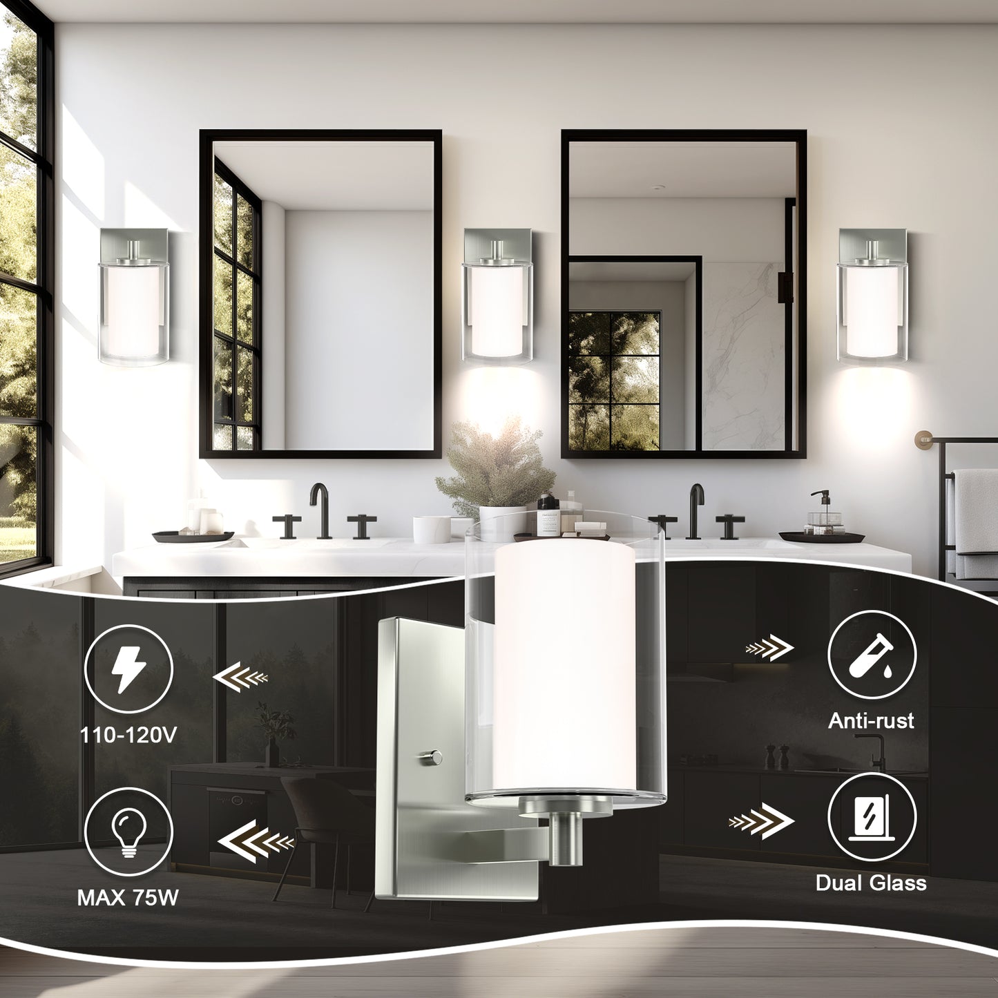 Bathroom Vanity Light Fixture, 1 Light Modern Gold Vanity Lighting fixtures, Lighting Fixtures Over Mirror, Wall Lamp with Clear Glass for, Hallway, Bedroom with E26 Socket