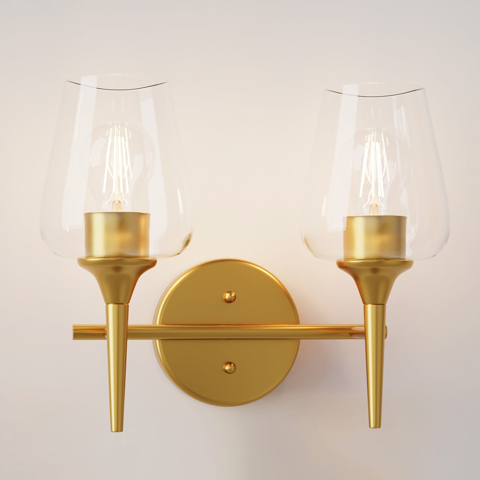 LMLMD Modern Gold Vanity Lighting Fixture, 2 Light Over Mirror, Wall Lamp with Clear Glass for Bathroom, Hallway, Bedroom with E26 Socket