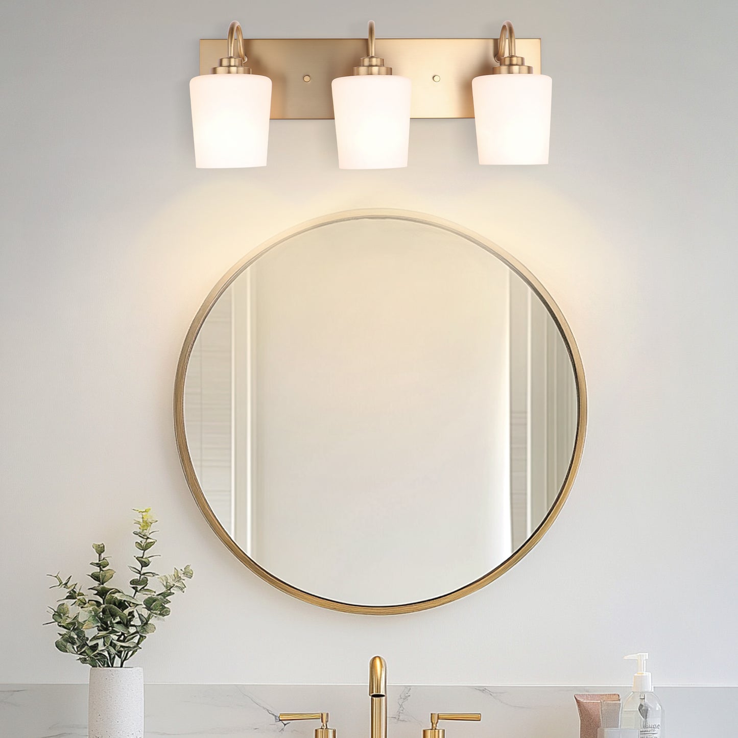 Modern Gold Vanity Lighting Fixture, Mirror 4 Lights, Wall Sconce with Frosted Glass for Bathroom, Hallway, Bedroom with E26 Socket