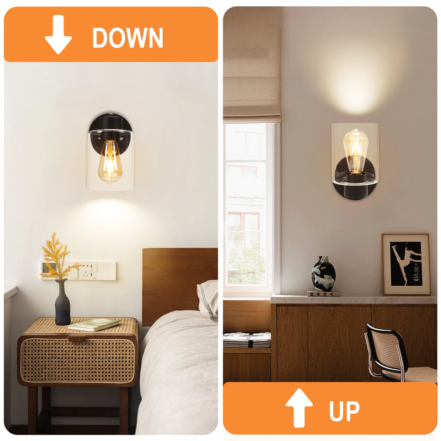 LMLMD Modern Black Vanity Light Fixture - 1 Light Bathroom Wall Lamp with Clear Glass, Perfect for Over Mirror, Hallway, or Bedroom with E26 Socket