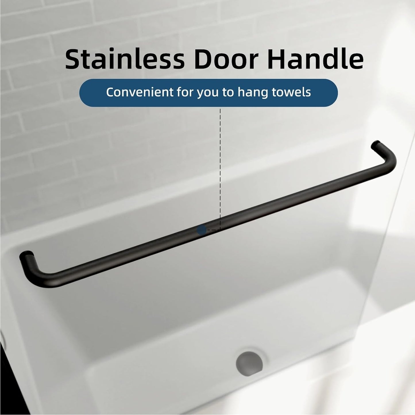 Bath tub Pivot shower screen, with 1/4" tempered glass and towel bar 3458