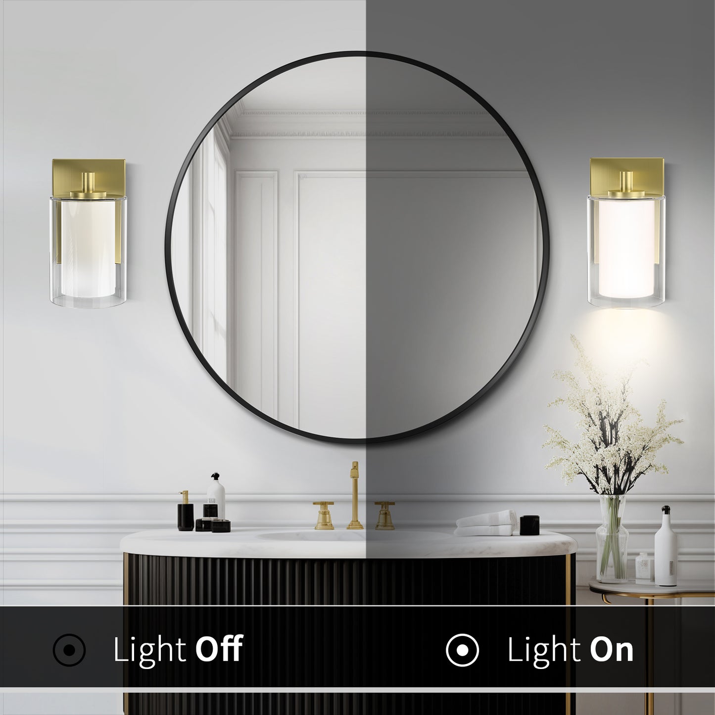 Bathroom Vanity Light Fixture, 1 Light Modern Gold Vanity Lighting fixtures, Lighting Fixtures Over Mirror, Wall Lamp with Clear Glass for, Hallway, Bedroom with E26 Socket