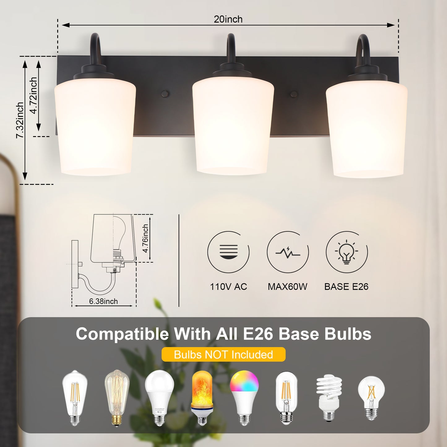 Modern Gold Vanity Lighting Fixture, Mirror 4 Lights, Wall Sconce with Frosted Glass for Bathroom, Hallway, Bedroom with E26 Socket