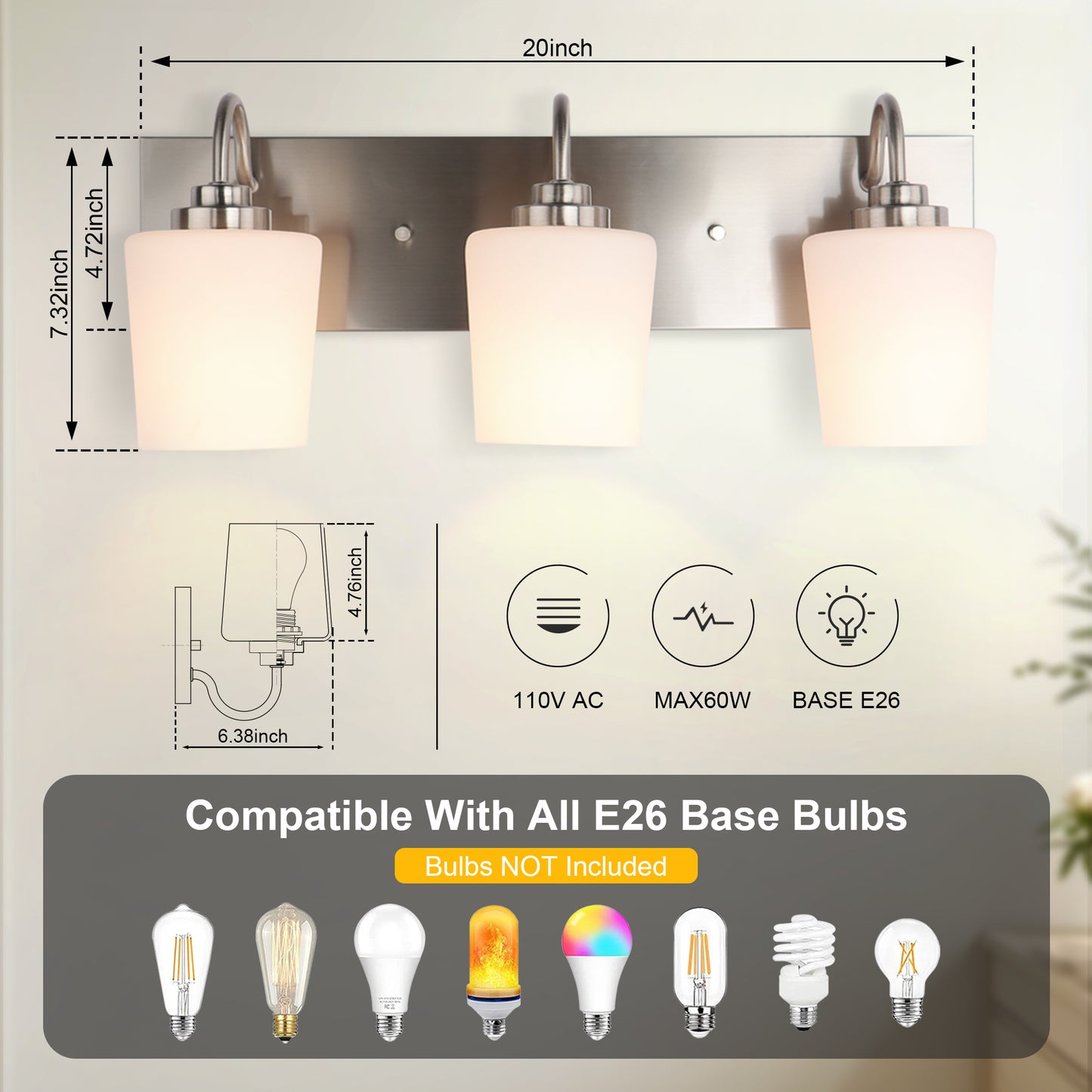 Modern Gold Vanity Lighting Fixture, Mirror 4 Lights, Wall Sconce with Frosted Glass for Bathroom, Hallway, Bedroom with E26 Socket