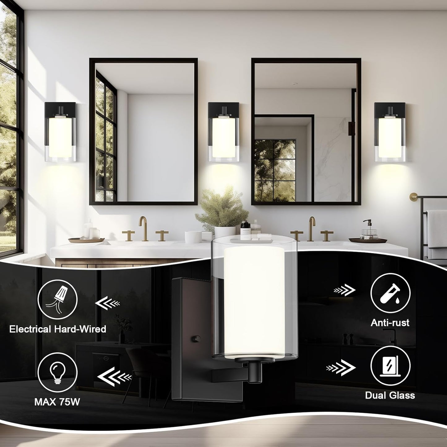 Bathroom Vanity Light Fixture, 1 Light Modern Gold Vanity Lighting fixtures, Lighting Fixtures Over Mirror, Wall Lamp with Clear Glass for, Hallway, Bedroom with E26 Socket