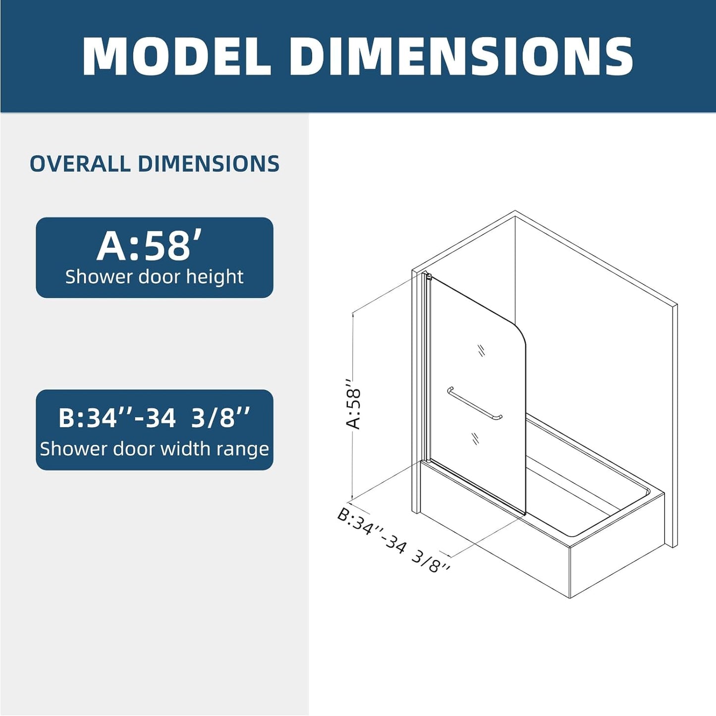 Bath tub Pivot shower screen, with 1/4" tempered glass and towel bar 3458