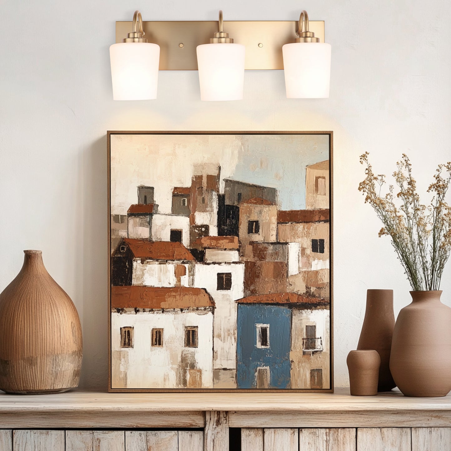 Modern Gold Vanity Lighting Fixture, Mirror 4 Lights, Wall Sconce with Frosted Glass for Bathroom, Hallway, Bedroom with E26 Socket