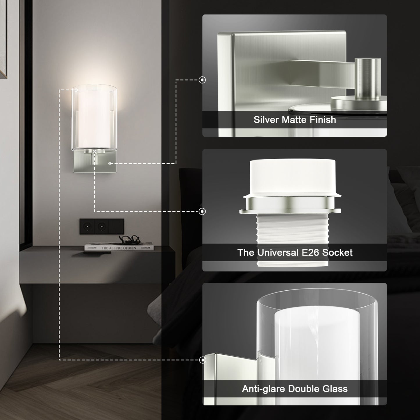 Bathroom Vanity Light Fixture, 1 Light Modern Gold Vanity Lighting fixtures, Lighting Fixtures Over Mirror, Wall Lamp with Clear Glass for, Hallway, Bedroom with E26 Socket