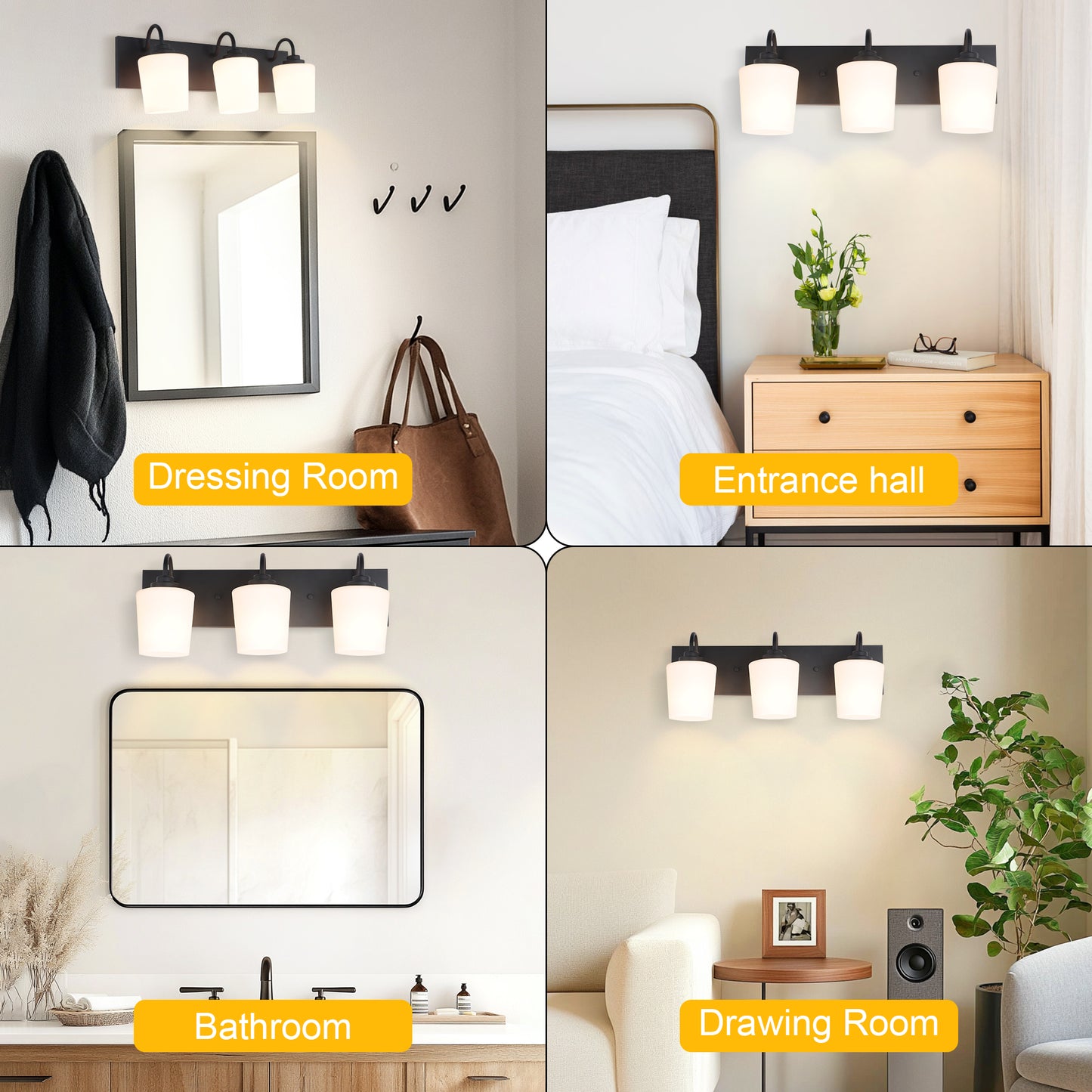 Modern Gold Vanity Lighting Fixture, Mirror 4 Lights, Wall Sconce with Frosted Glass for Bathroom, Hallway, Bedroom with E26 Socket