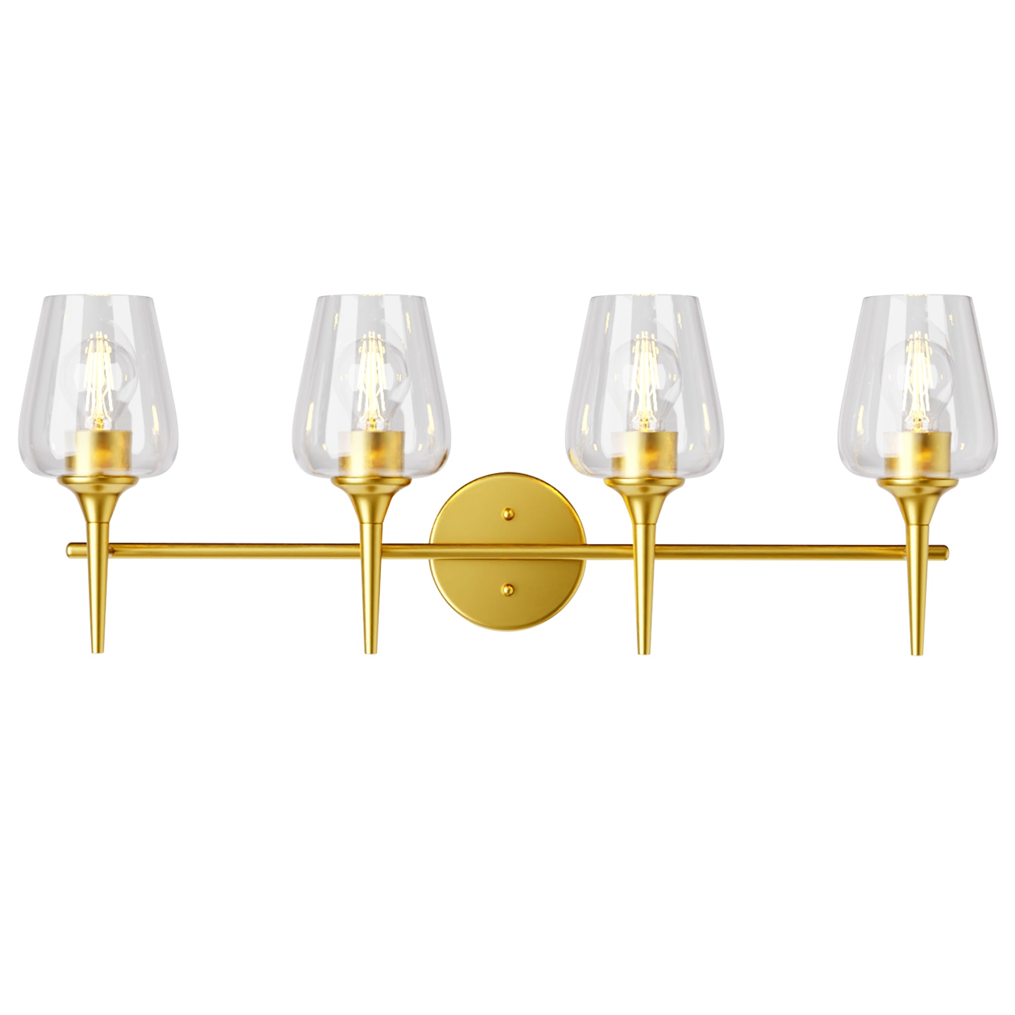 LMLMD Modern Gold Vanity Lighting Fixture, 4 Light Over Mirror, Wall Lamp with Clear Glass for Bathroom, Hallway, Bedroom with E26 Socket