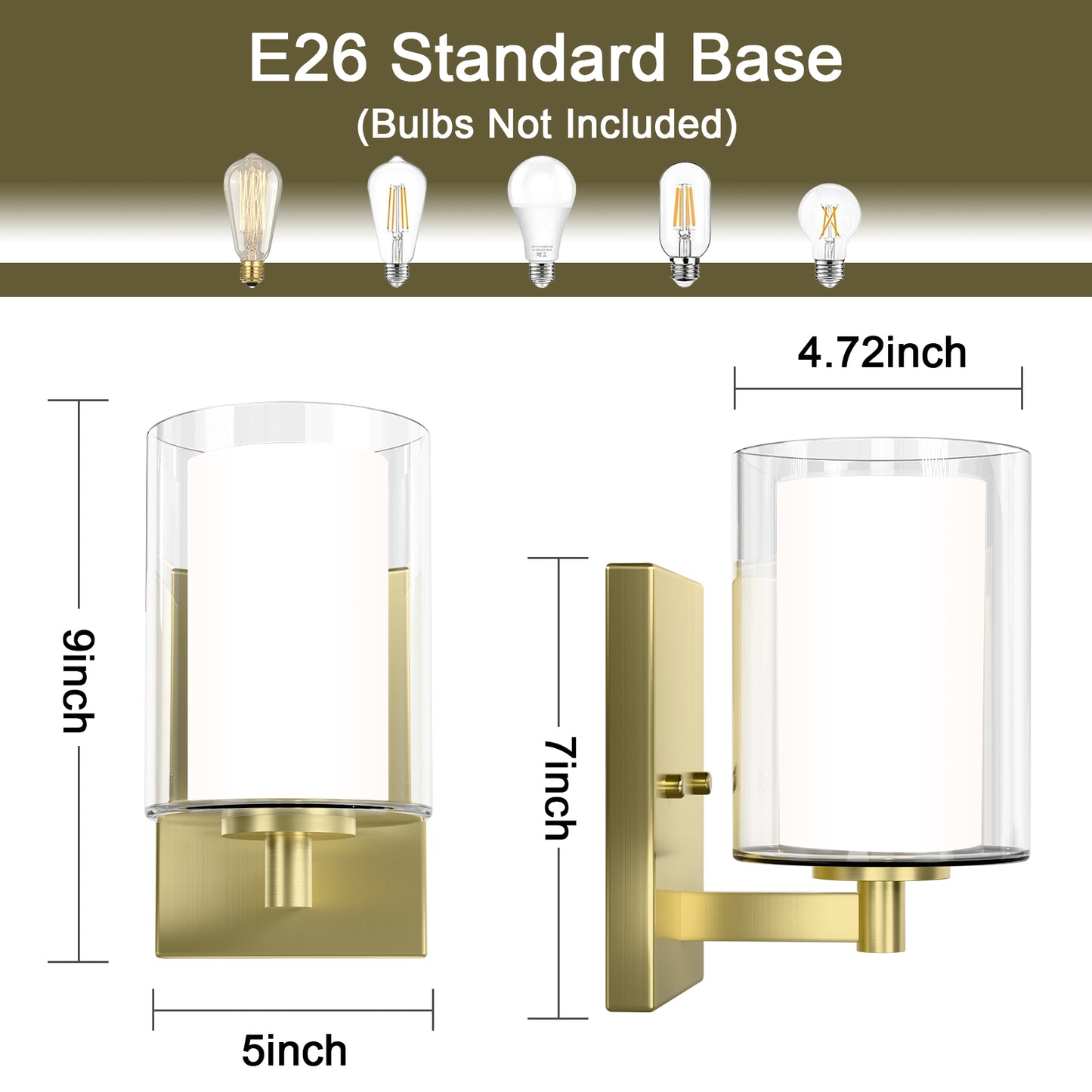 Bathroom Vanity Light Fixture, 1 Light Modern Gold Vanity Lighting fixtures, Lighting Fixtures Over Mirror, Wall Lamp with Clear Glass for, Hallway, Bedroom with E26 Socket