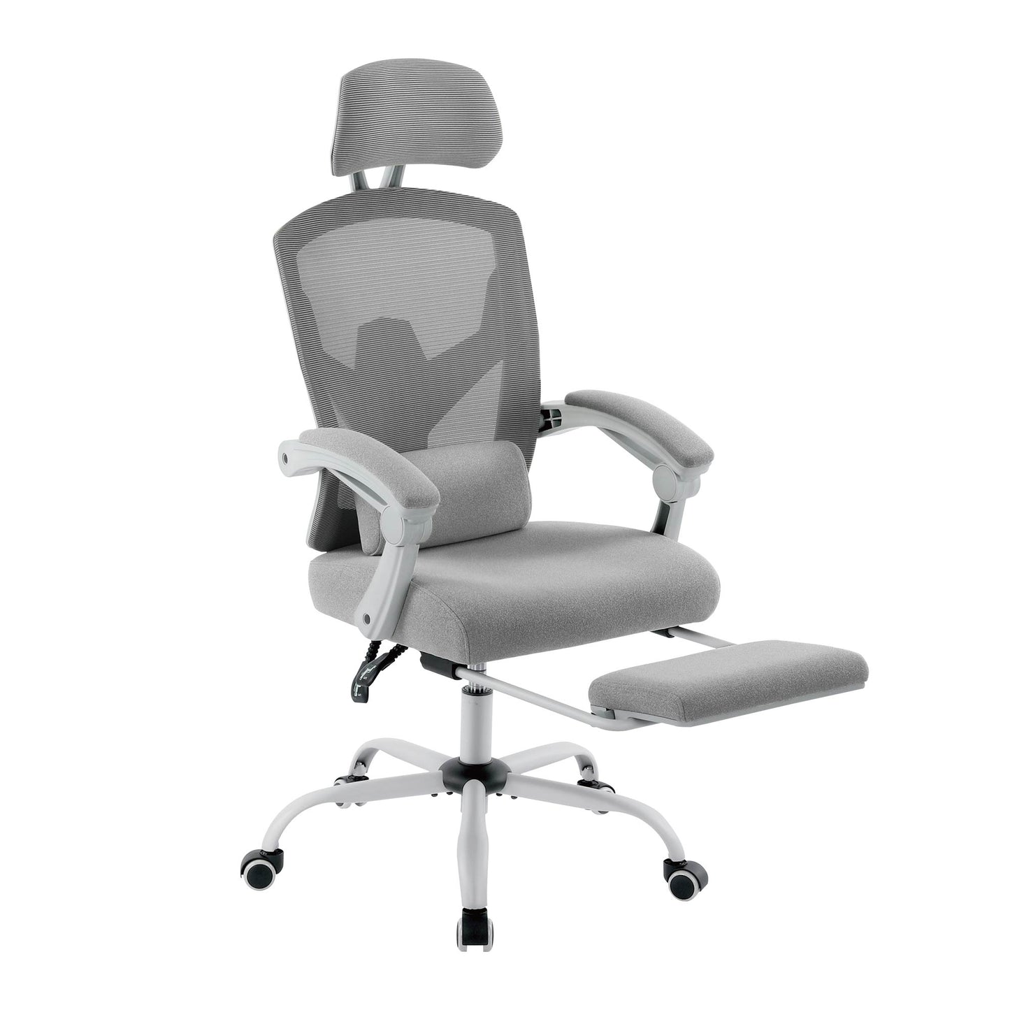 Retractable Footrest Ergonomic Swivel Office Chair with Lumbar Support Pillow and Padded Armrests