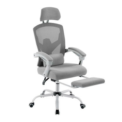 Retractable Footrest Ergonomic Swivel Office Chair with Lumbar Support Pillow and Padded Armrests