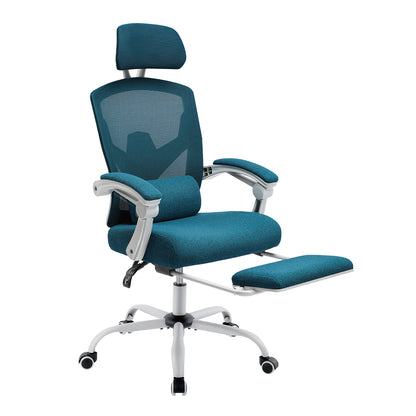 Retractable Footrest Ergonomic Swivel Office Chair with Lumbar Support Pillow and Padded Armrests