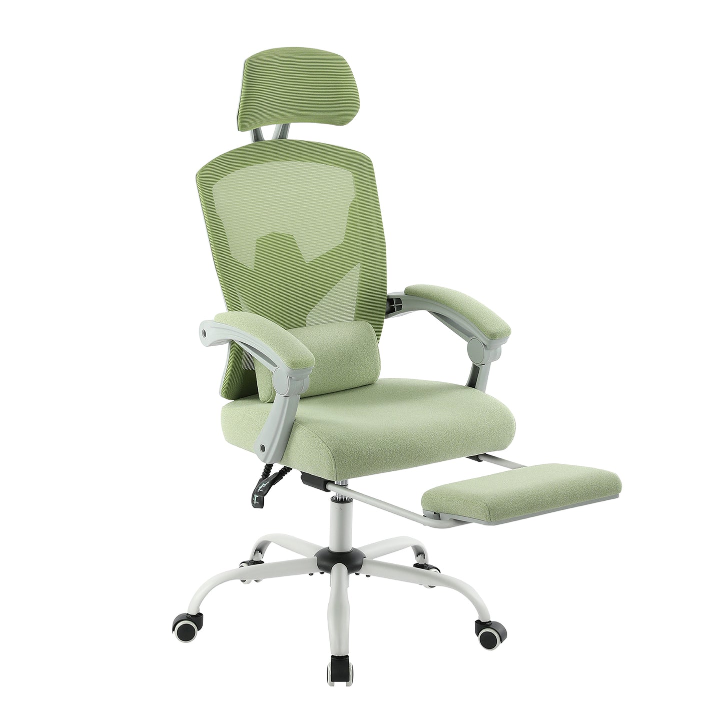 Retractable Footrest Ergonomic Swivel Office Chair with Lumbar Support Pillow and Padded Armrests