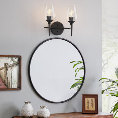 Modern Gold Vanity Lighting Fixture, 2 Light Over Mirror, Wall Lamp with Clear Glass for Bathroom, Hallway, Bedroom with E26 Socket