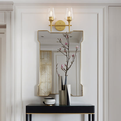 Modern Gold Vanity Lighting Fixture, 2 Light Over Mirror, Wall Lamp with Clear Glass for Bathroom, Hallway, Bedroom with E26 Socket