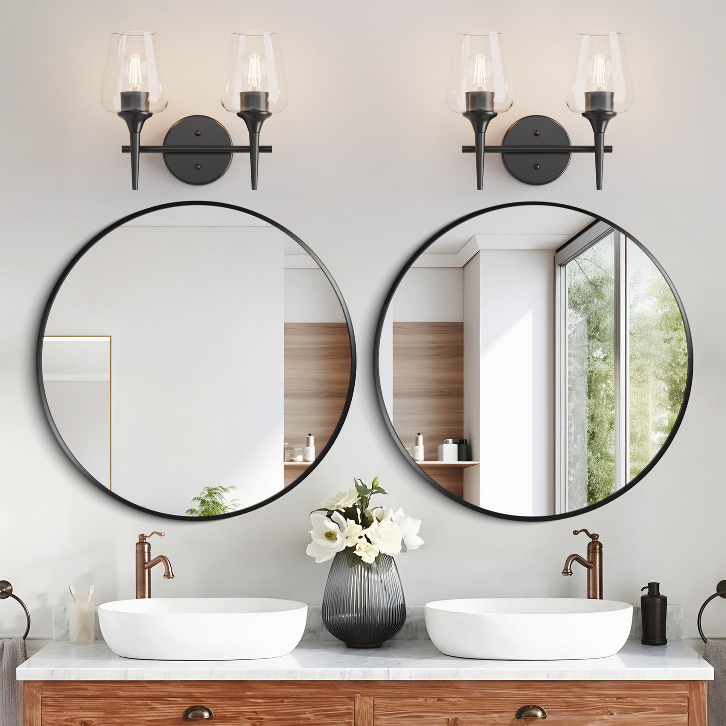 Modern Gold Vanity Lighting Fixture, 2 Light Over Mirror, Wall Lamp with Clear Glass for Bathroom, Hallway, Bedroom with E26 Socket