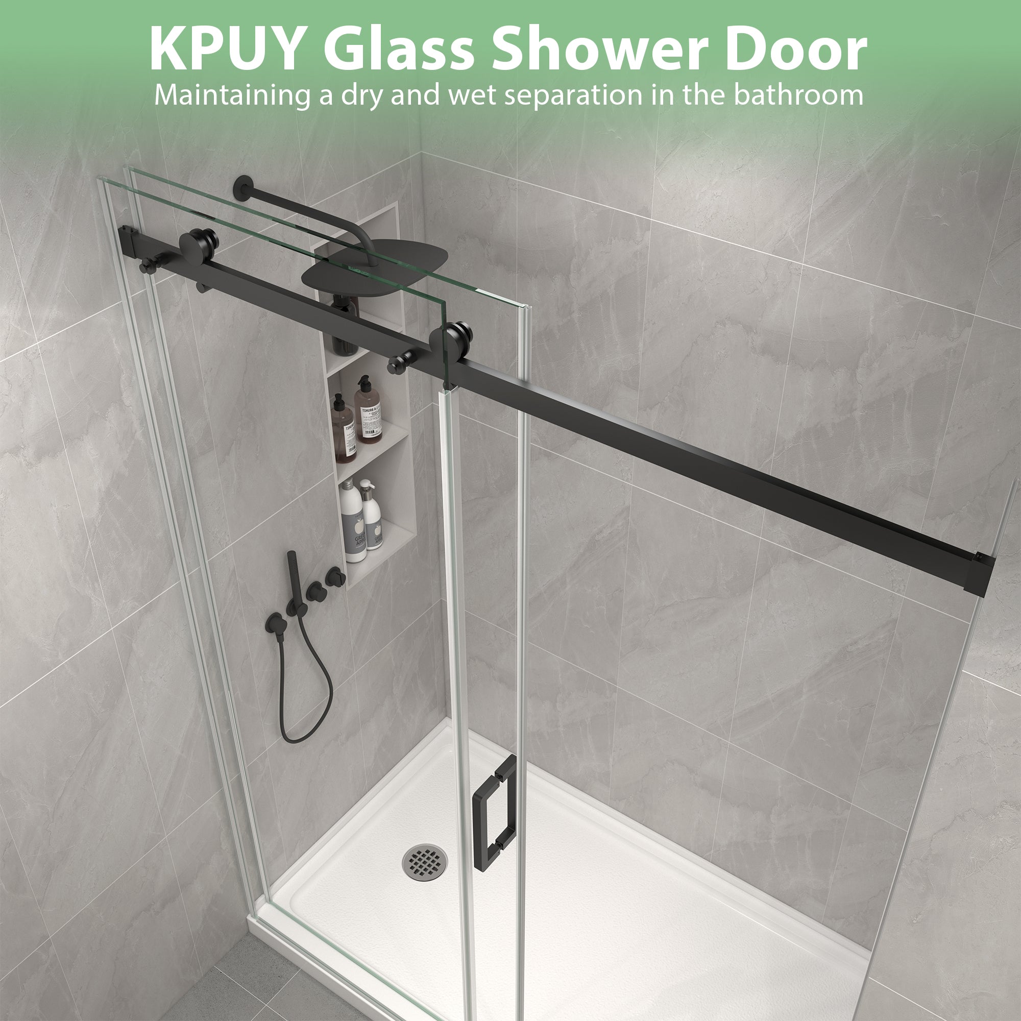 KPUY S9711B Frameless Shower Door, 44-48" W x 76" H Sliding Glass Shower Door, 1/4" (6mm) Thick Tempered Clear Glass with Explosion-Proof Film Nano Coating in Matte Black Finish