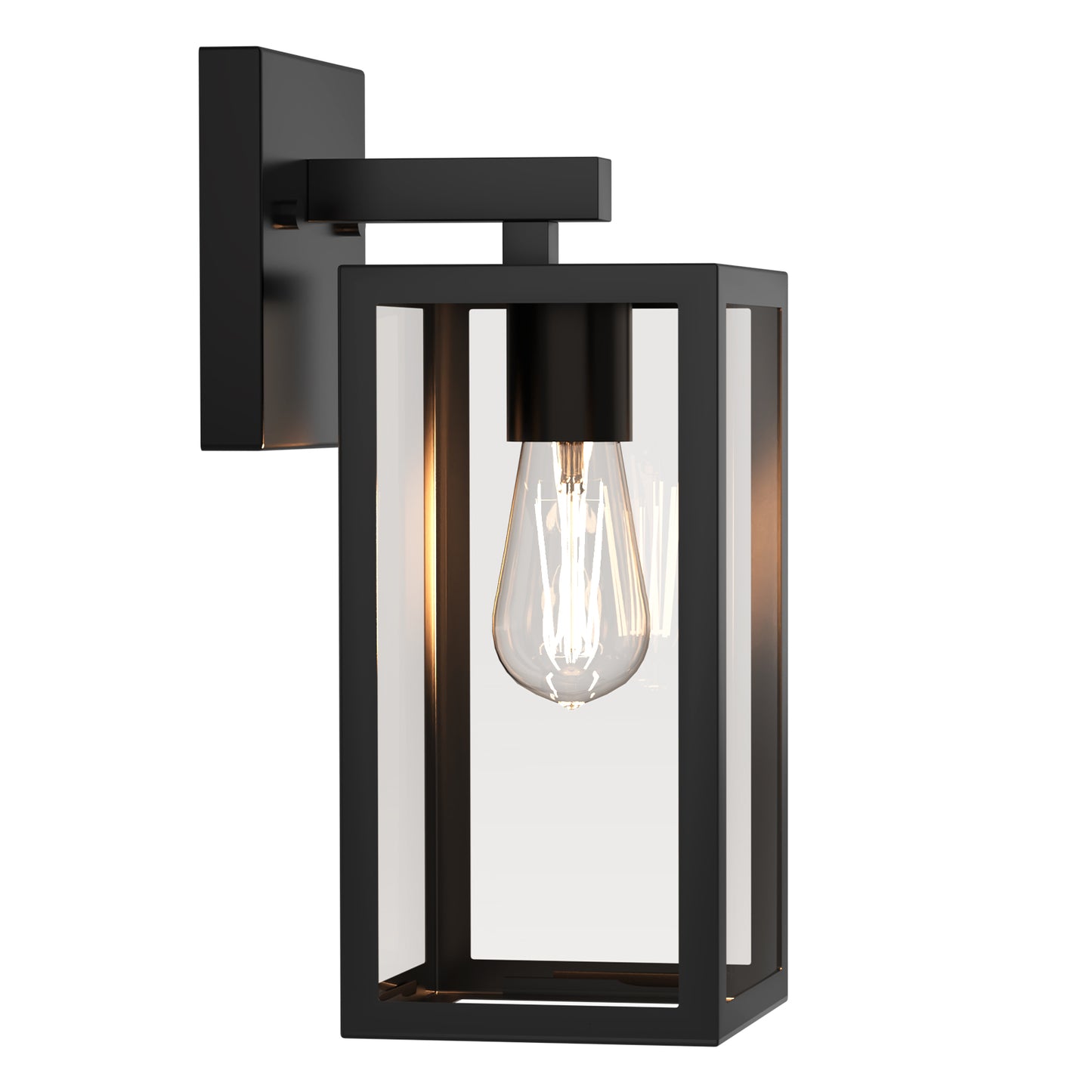 LMLMD Outdoor Wall Lights, 12.4 Inch Waterproof Lanterns with Frame and Clear Glass Shade, Exterior Front Porch Lights Matte Black Wall Sconce, Modern Mounted Lighting for Patio Entryway Hallway, 2 Pack