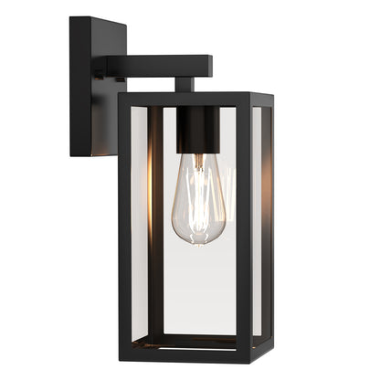 LMLMD Outdoor Wall Lights, 12.4 Inch Waterproof Lanterns with Frame and Clear Glass Shade, Exterior Front Porch Lights Matte Black Wall Sconce, Modern Mounted Lighting for Patio Entryway Hallway, 2 Pack