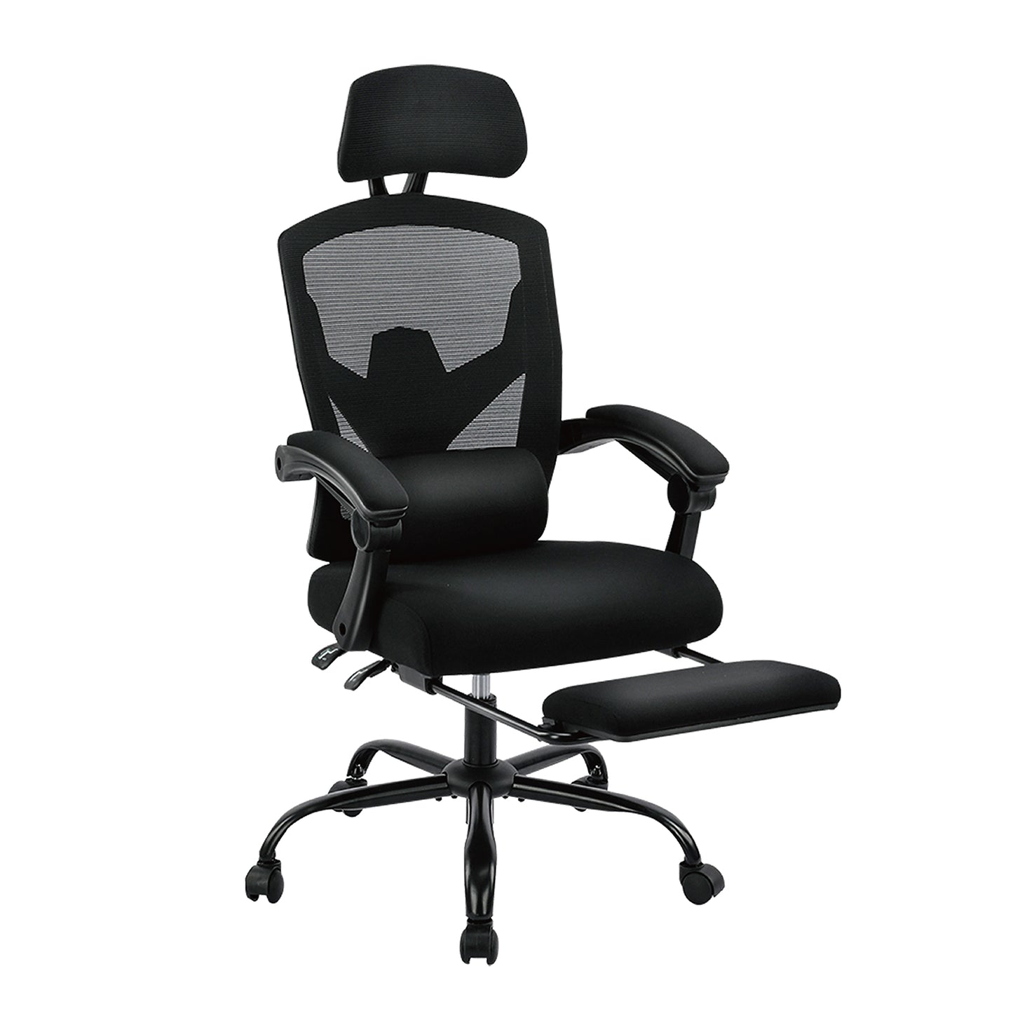Retractable Footrest Ergonomic Swivel Office Chair with Lumbar Support Pillow and Padded Armrests