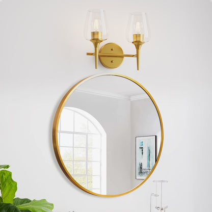Modern Gold Vanity Lighting Fixture, 2 Light Over Mirror, Wall Lamp with Clear Glass for Bathroom, Hallway, Bedroom with E26 Socket