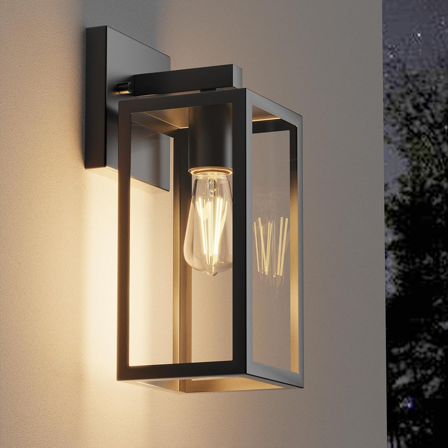 LMLMD Outdoor Wall Lights, 12.4 Inch Waterproof Lanterns with Frame and Clear Glass Shade, Exterior Front Porch Lights Matte Black Wall Sconce, Modern Mounted Lighting for Patio Entryway Hallway, 2 Pack