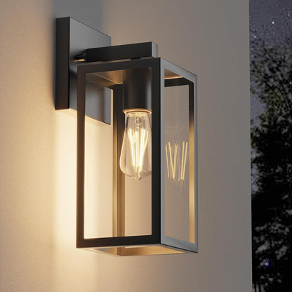 LMLMD Outdoor Wall Lights, 12.4 Inch Waterproof Lanterns with Frame and Clear Glass Shade, Exterior Front Porch Lights Matte Black Wall Sconce, Modern Mounted Lighting for Patio Entryway Hallway, 2 Pack