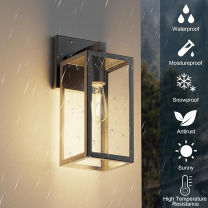 LMLMD Outdoor Wall Lights, 12.4 Inch Waterproof Lanterns with Frame and Clear Glass Shade, Exterior Front Porch Lights Matte Black Wall Sconce, Modern Mounted Lighting for Patio Entryway Hallway, 2 Pack