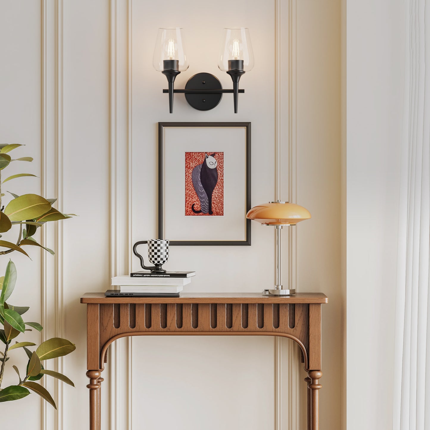 Modern Gold Vanity Lighting Fixture, 2 Light Over Mirror, Wall Lamp with Clear Glass for Bathroom, Hallway, Bedroom with E26 Socket