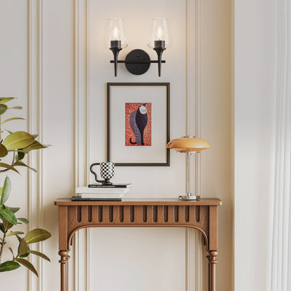 Modern Gold Vanity Lighting Fixture, 2 Light Over Mirror, Wall Lamp with Clear Glass for Bathroom, Hallway, Bedroom with E26 Socket