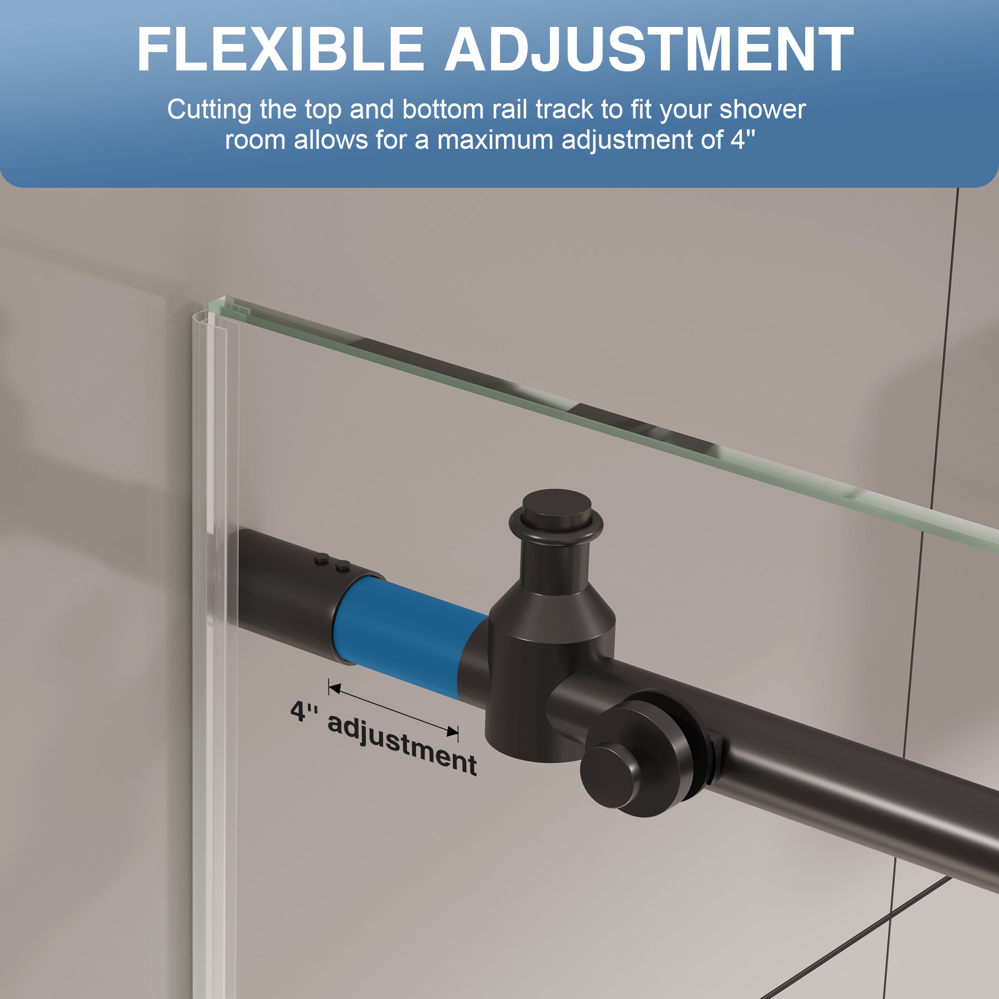 KPUY S9811B Frameless Shower Door, 44-48" W x 76" H Sliding Glass Shower Door, 1/4" (6mm) Thick Tempered Clear Glass with Explosion-Proof Film Nano Coating, Stainless Steel Hardware, Matte Black