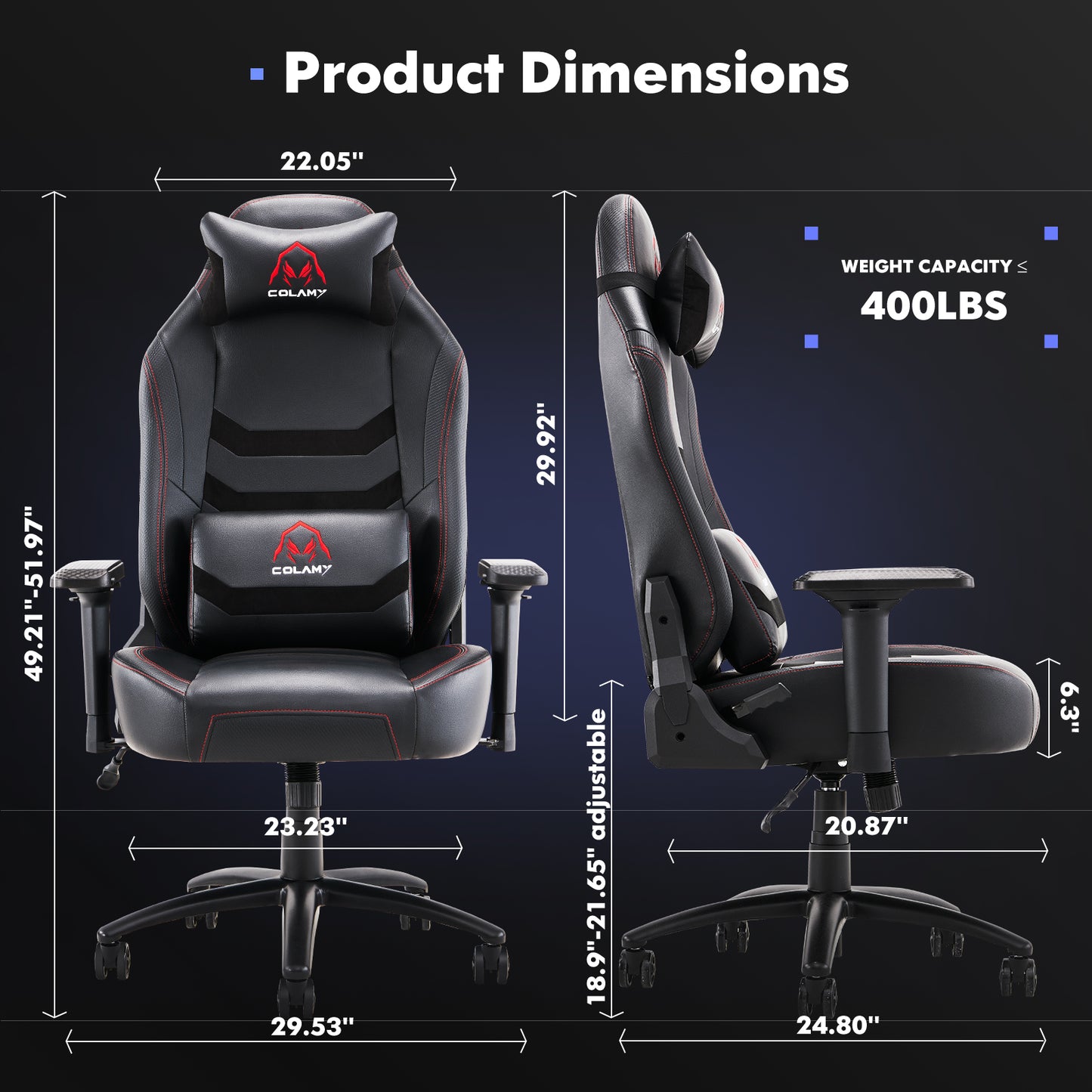 COLAMY Big and Tall Gaming Chair 400lbs-Ergonomic Computer Gamer Chair, Leather Executive Office Chair, Heavy Duty PC Gaming Chair with Wide Seat