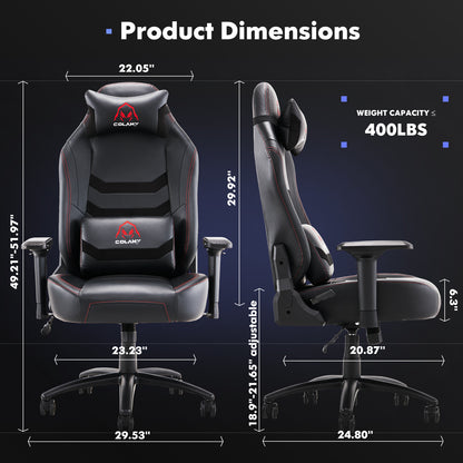 COLAMY Big and Tall Gaming Chair 400lbs-Ergonomic Computer Gamer Chair, Leather Executive Office Chair, Heavy Duty PC Gaming Chair with Wide Seat