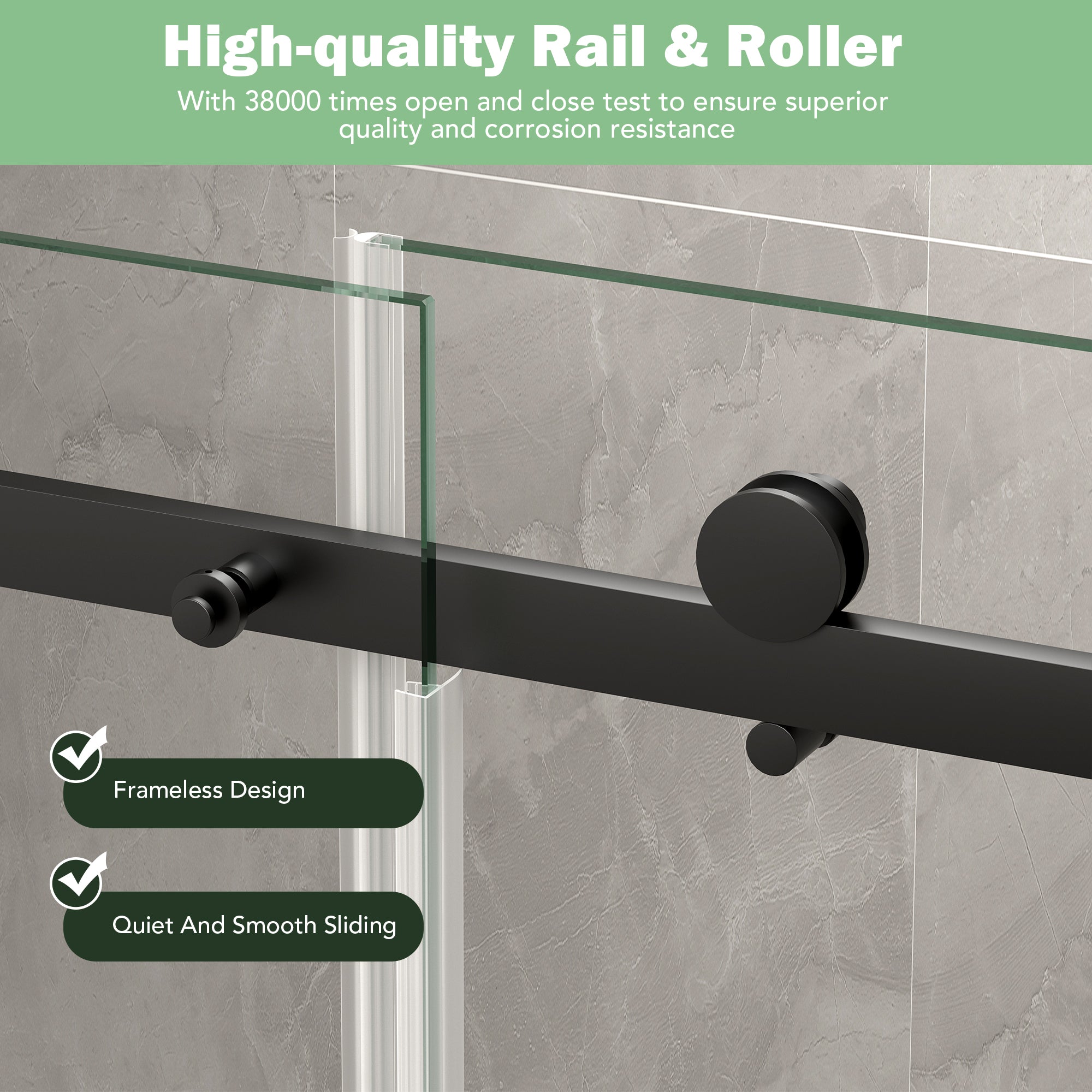 KPUY S9711B Frameless Shower Door, 44-48" W x 76" H Sliding Glass Shower Door, 1/4" (6mm) Thick Tempered Clear Glass with Explosion-Proof Film Nano Coating in Matte Black Finish