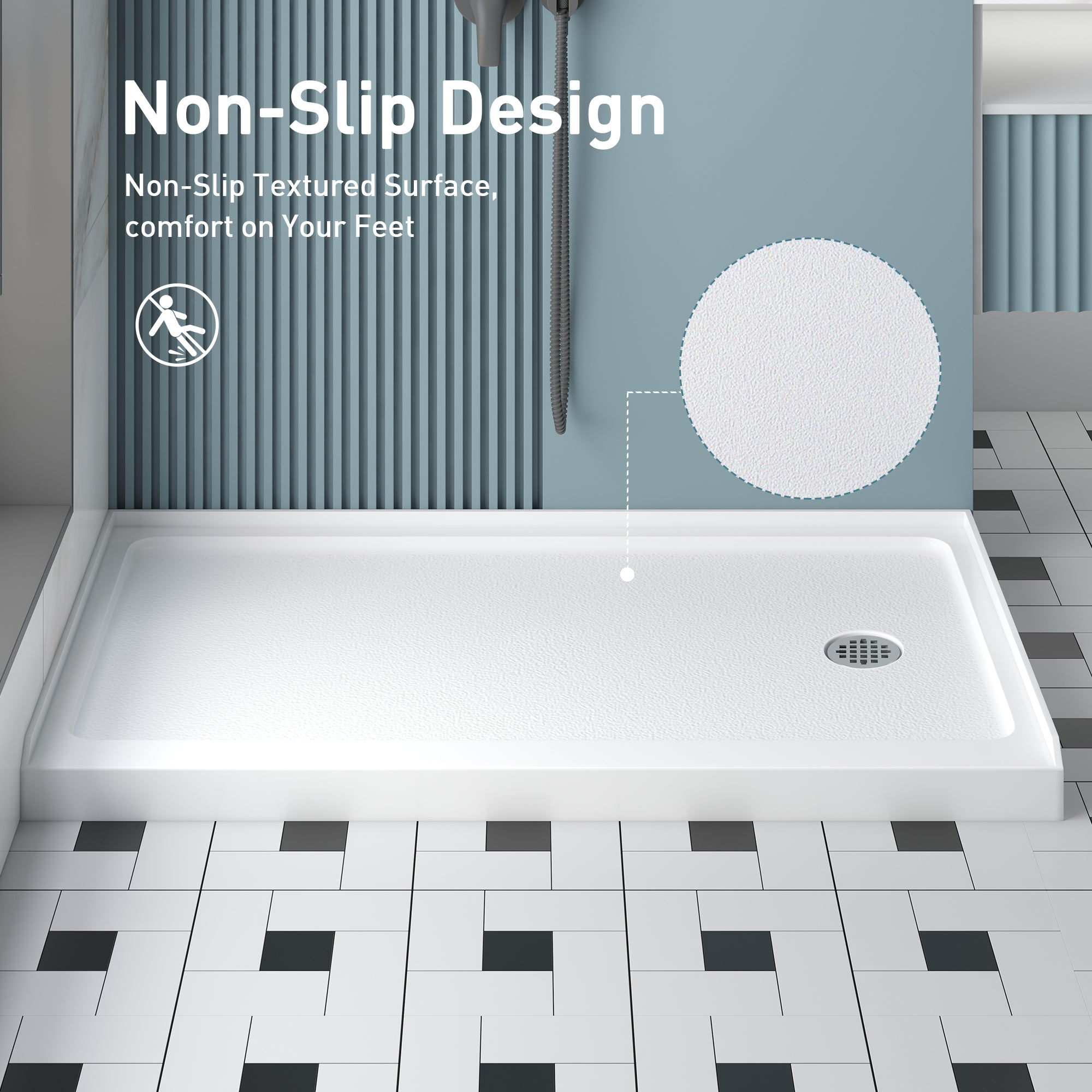 KPUY Shower Base, 60'' L X 32'' W Shower Pan with Single Threshold and Ritht Drain, Shower Pan with Slip Resistant Textured Surface, White Acrylic Shower Base