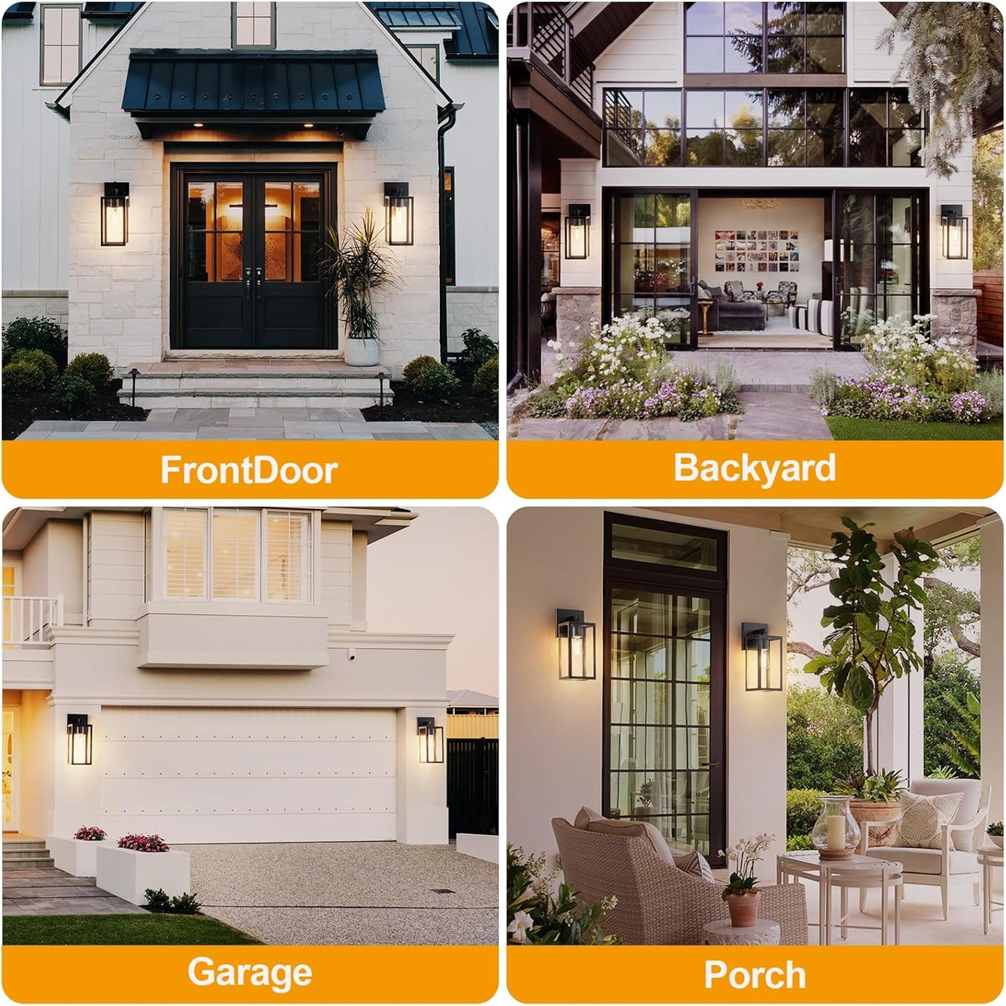 LMLMD Outdoor Wall Lights, 12.4 Inch Waterproof Lanterns with Frame and Clear Glass Shade, Exterior Front Porch Lights Matte Black Wall Sconce, Modern Mounted Lighting for Patio Entryway Hallway, 2 Pack