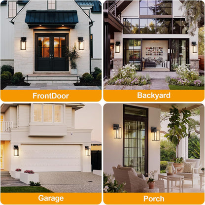 LMLMD Outdoor Wall Lights, 12.4 Inch Waterproof Lanterns with Frame and Clear Glass Shade, Exterior Front Porch Lights Matte Black Wall Sconce, Modern Mounted Lighting for Patio Entryway Hallway, 2 Pack