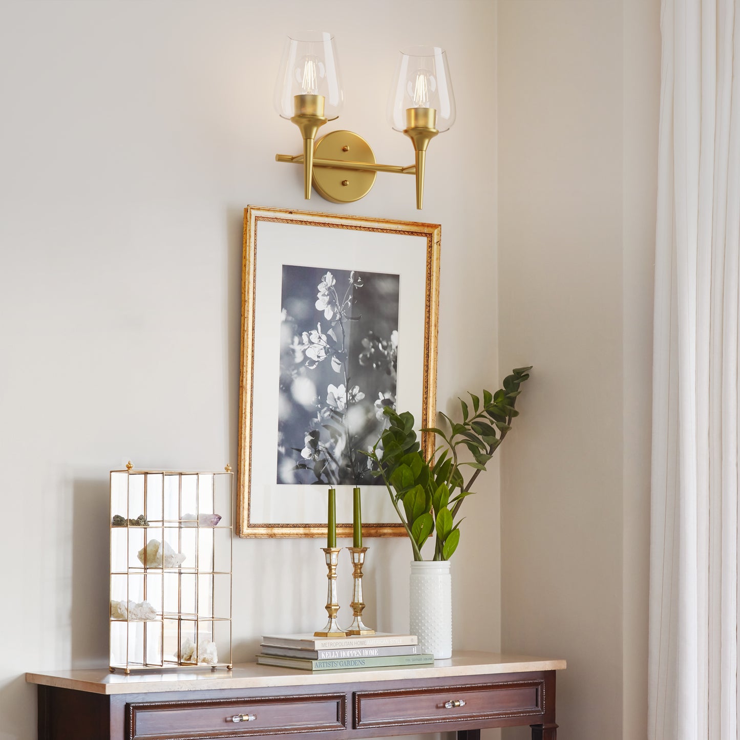 Modern Gold Vanity Lighting Fixture, 2 Light Over Mirror, Wall Lamp with Clear Glass for Bathroom, Hallway, Bedroom with E26 Socket