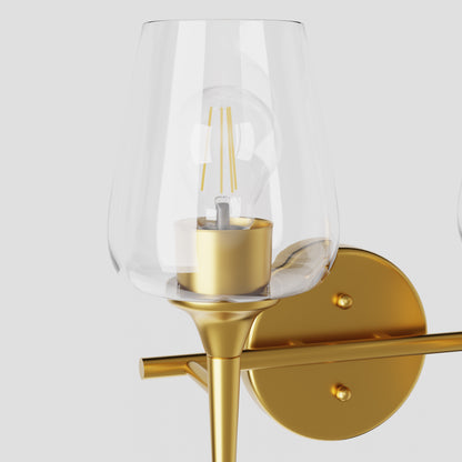 Modern Gold Vanity Lighting Fixture, 2 Light Over Mirror, Wall Lamp with Clear Glass for Bathroom, Hallway, Bedroom with E26 Socket