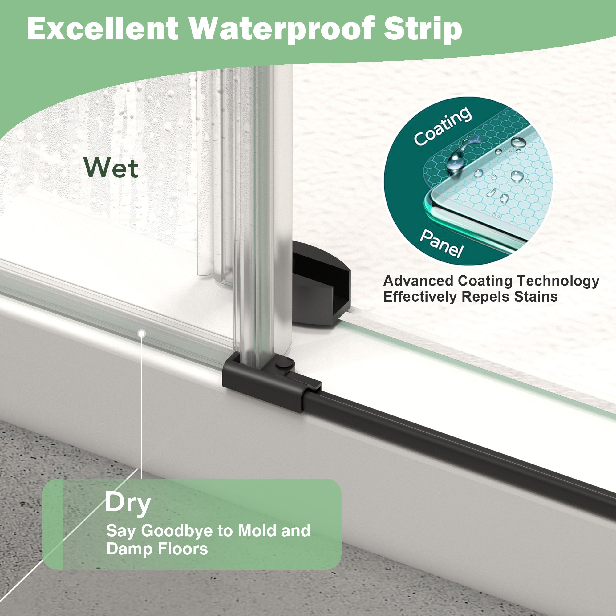 KPUY S9711B Frameless Shower Door, 44-48" W x 76" H Sliding Glass Shower Door, 1/4" (6mm) Thick Tempered Clear Glass with Explosion-Proof Film Nano Coating in Matte Black Finish