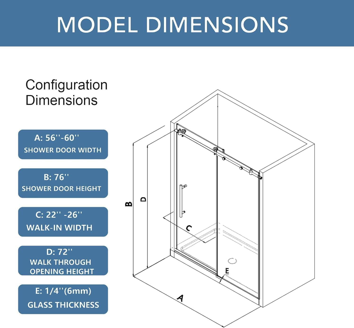 KPUY S9811B Frameless Shower Door, 44-48" W x 76" H Sliding Glass Shower Door, 1/4" (6mm) Thick Tempered Clear Glass with Explosion-Proof Film Nano Coating, Stainless Steel Hardware, Matte Black