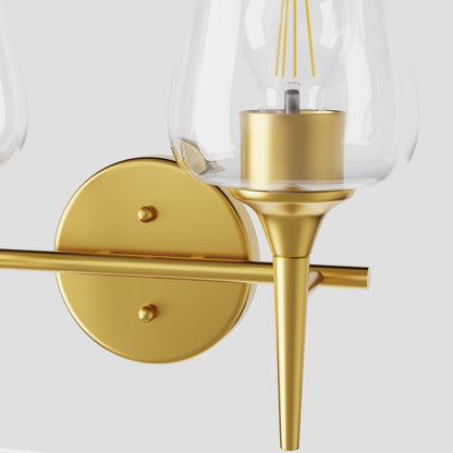 Modern Gold Vanity Lighting Fixture, 2 Light Over Mirror, Wall Lamp with Clear Glass for Bathroom, Hallway, Bedroom with E26 Socket