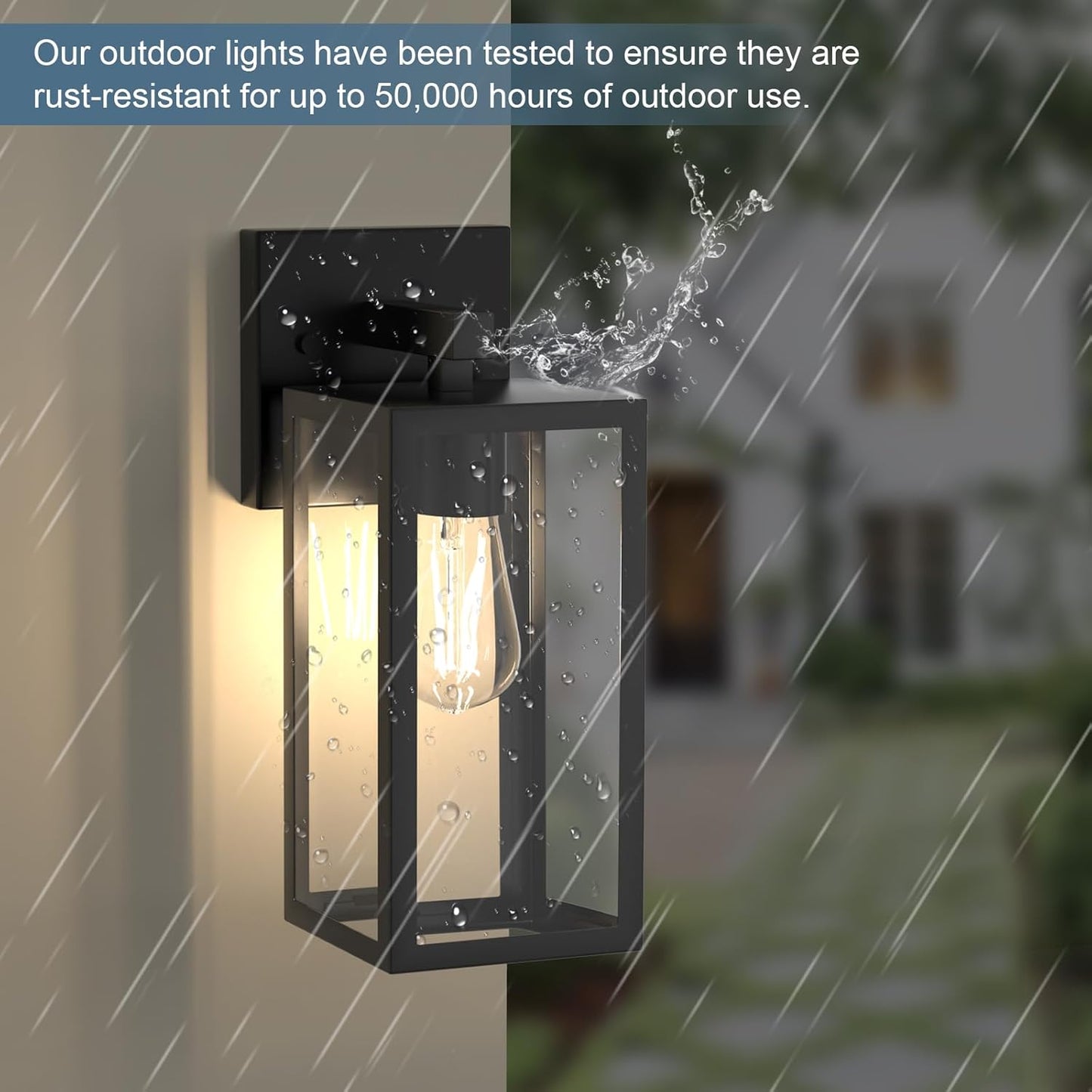 LMLMD Outdoor Wall Lights, 12.4 Inch Waterproof Lanterns with Frame and Clear Glass Shade, Exterior Front Porch Lights Matte Black Wall Sconce, Modern Mounted Lighting for Patio Entryway Hallway, 2 Pack