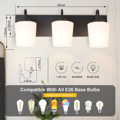 Modern Gold Vanity Lighting Fixture, Mirror 4 Lights, Wall Sconce with Frosted Glass for Bathroom, Hallway, Bedroom with E26 Socket